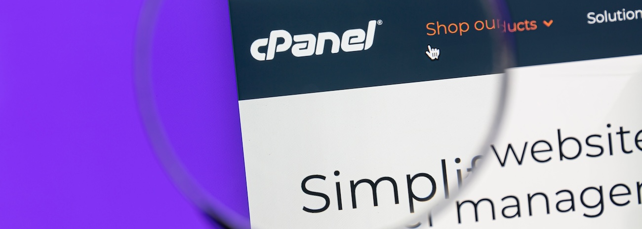 cPanel website magnified on the top left corner of their website.