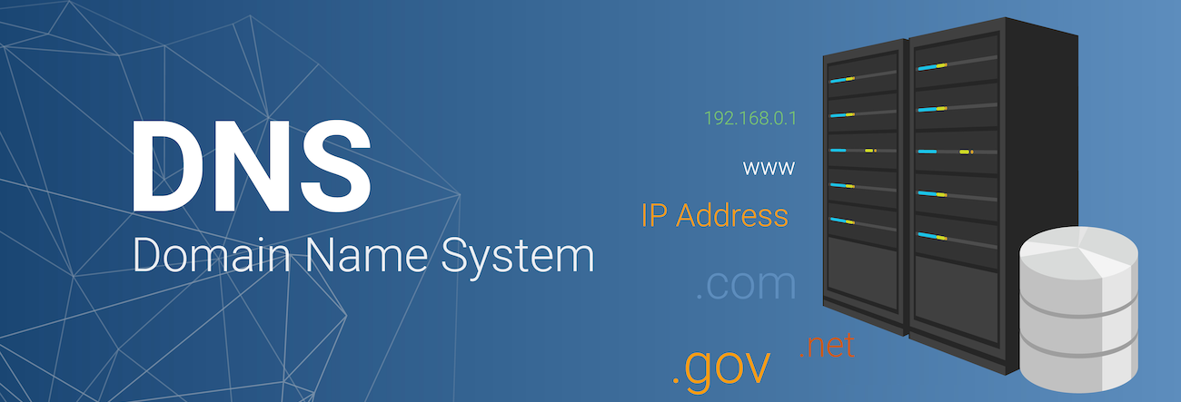 server rack and hdd icon with DNS domain name system written