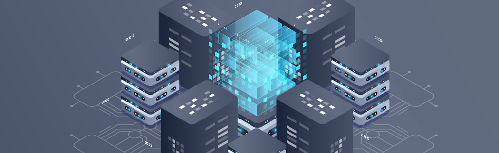 Isometric VPS hosting representation with several rack space