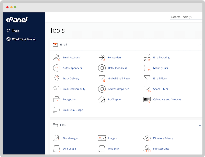 cpanel account main interface screenshot