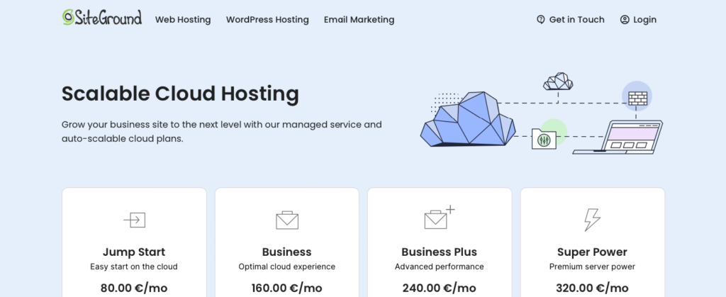 siteground cloud linux hosting web page