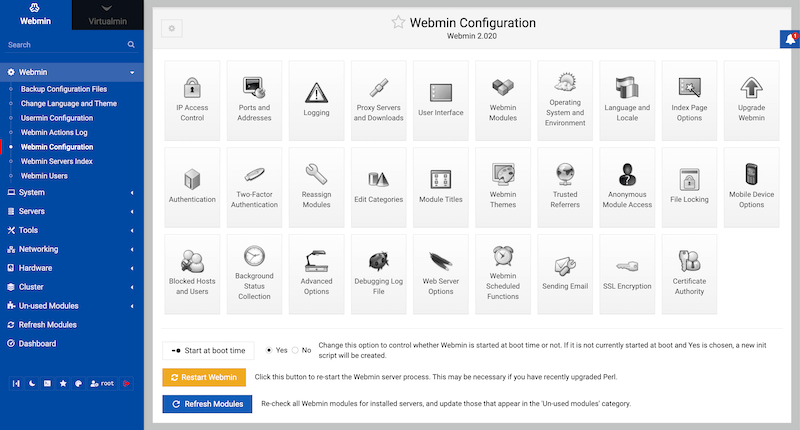 Webmin Main Interface Page