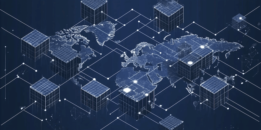 An illustration representing a DDoS attack, featuring a global network of interconnected nodes and servers overlaid on a world map. Ideal for emphasizing the distributed and widespread nature of cyberattacks on server infrastructures