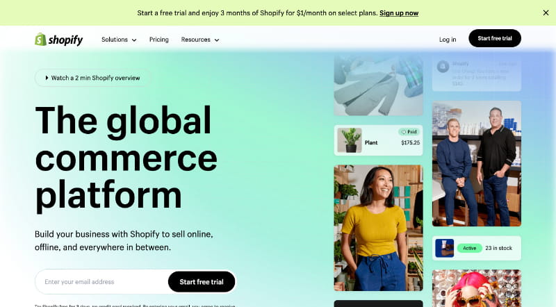 Shopify Homepage screenshot