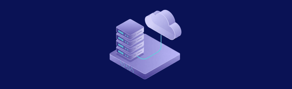 Illustration of a cloud connected to a stack of servers labeled "DATA" on a dark blue background.