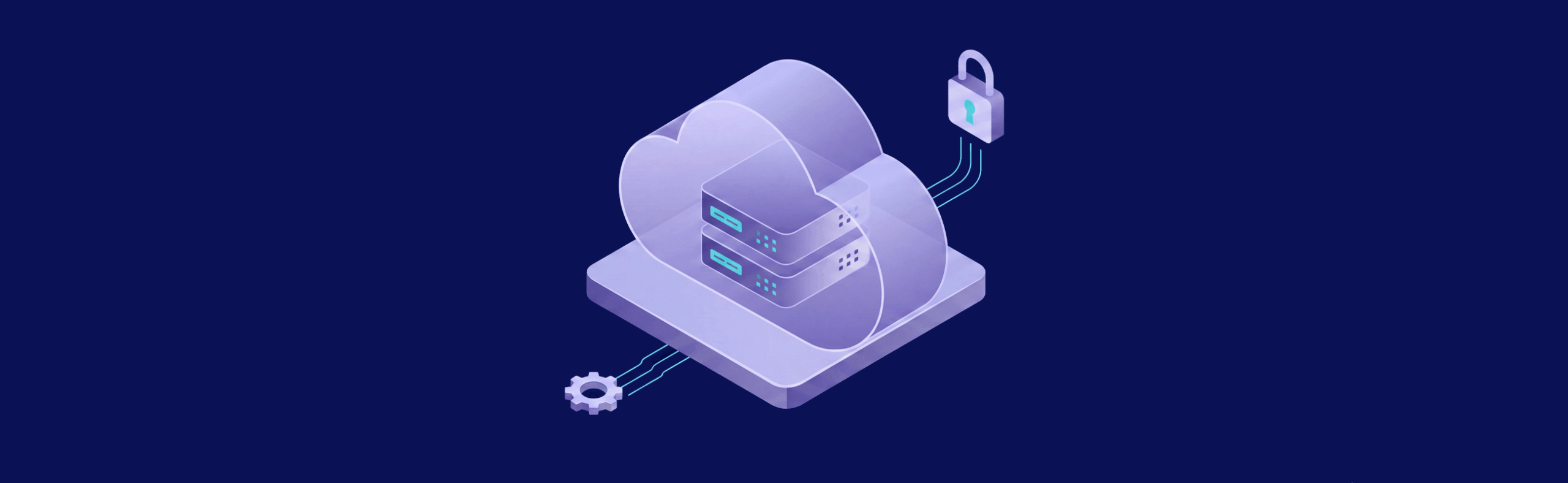 Illustration of cloud storage with servers, connected to a padlock, symbolizing data security and protection.