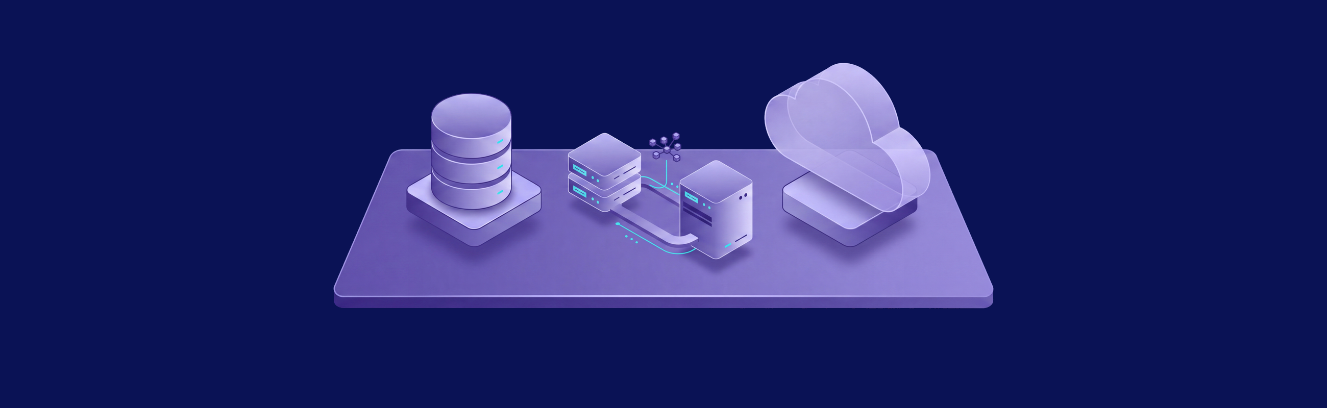 Isometric topology showing local database storage, VPS servers, and a managed cloud database