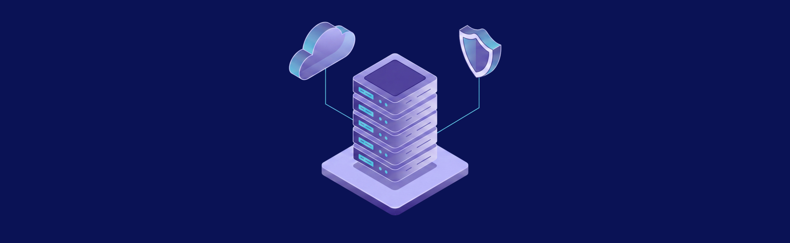 Isometric VPS server connected to a cloud and security shield for a private VPN exit node