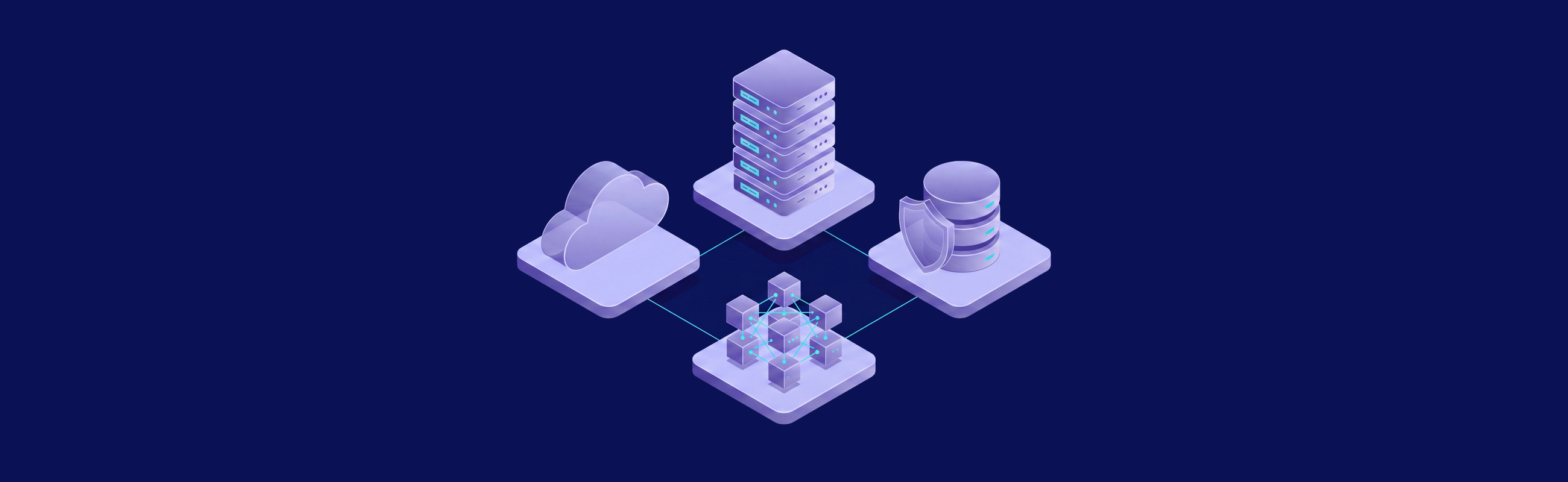 Isometric inventory deployment linking a server, database, cloud service, and stock records