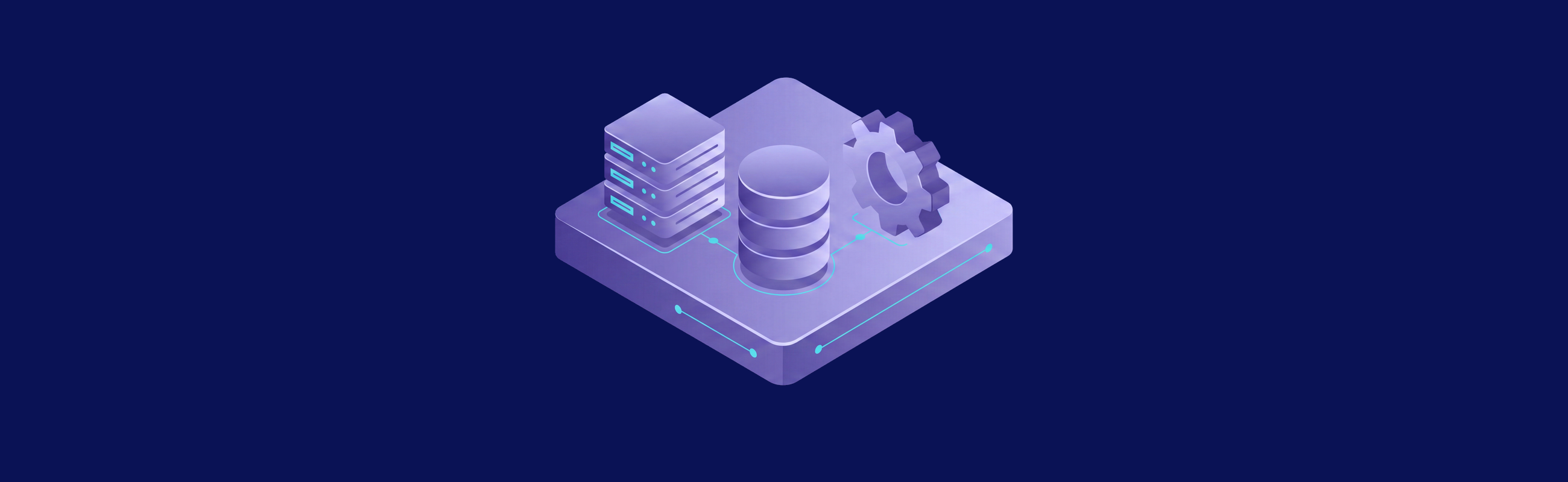Isometric VPS server, database, and operations control on a dark blue background