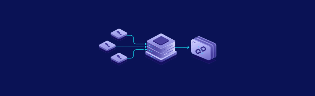 Separate error events enter a tracker and emerge as a grouped issue to investigate.