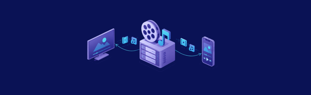 Personal media library server streaming owned video and music to a television and phone