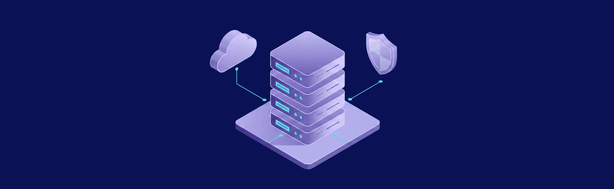 Lavender server stack connected to cloud and shield symbols, illustrating self-hosted telemetry infrastructure and its security responsibilities.