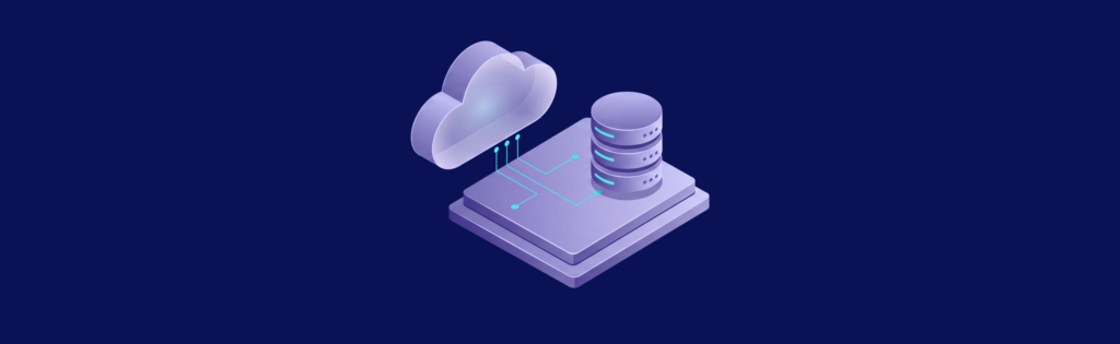 Isometric cloud and database illustrating infrastructure used to operate search on your own server