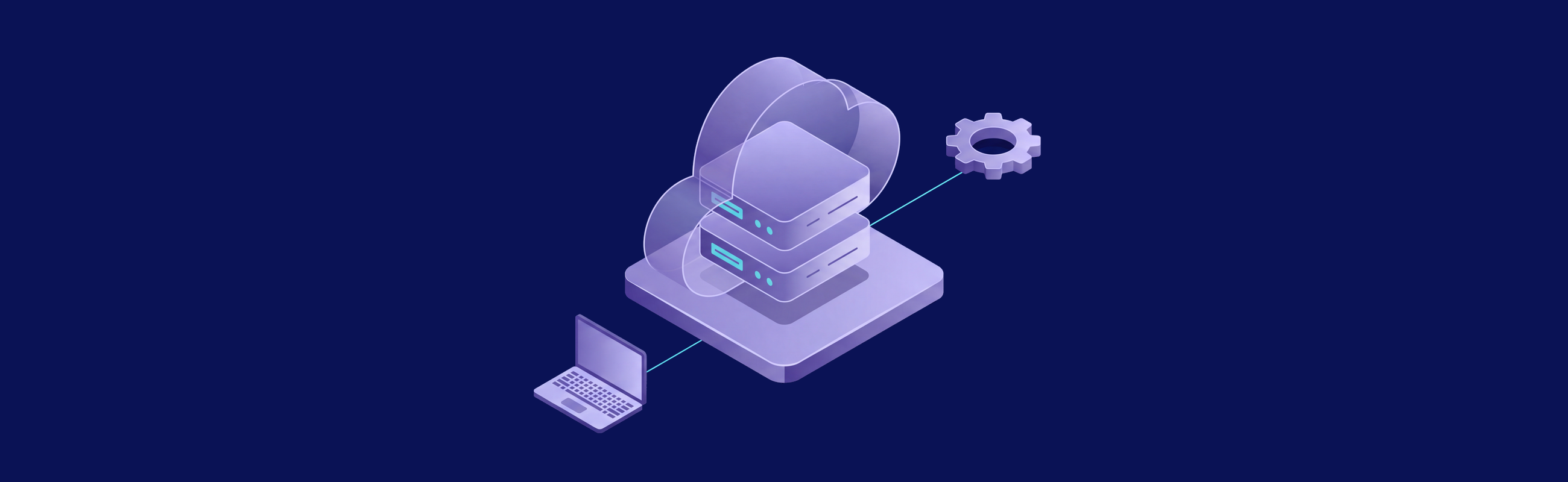 Laptop connected to cloud infrastructure and an administration gear, illustrating the operational responsibility behind hosted image-generation services