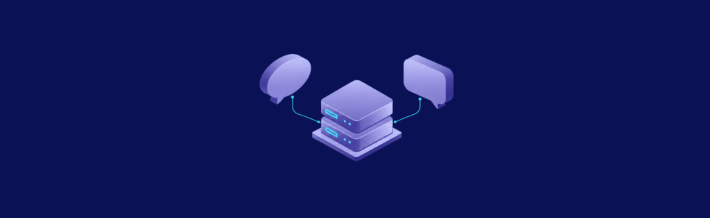 Two private conversation bubbles connected to a compact self-hosted server